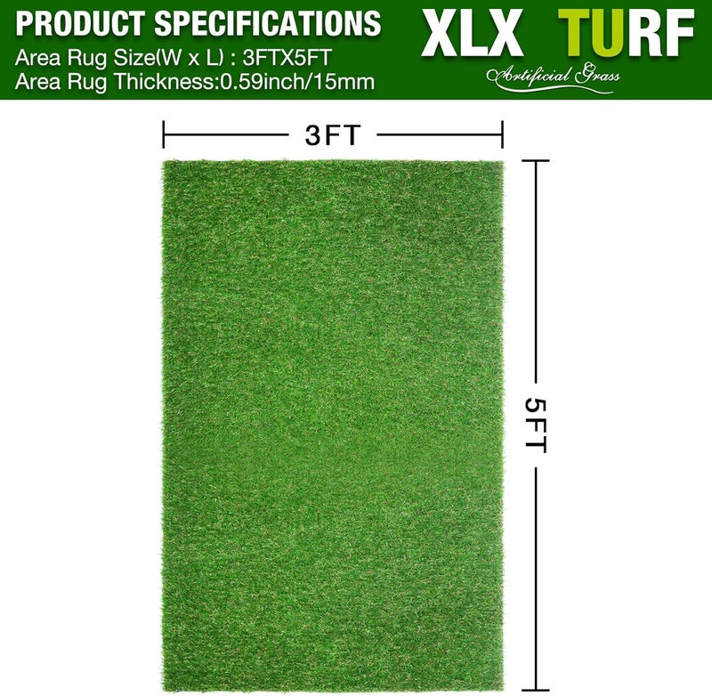 XLX TURF Soft Artificial Grass 3 FT x 5 FT - Indoor Outdoor Fake Grass Rugs for Dogs, Patio Balcony Backyard Garden Lawn Decor Flooring - Image 2